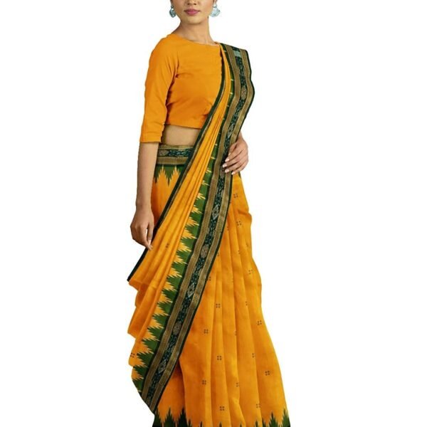 Pure Mulberry Silk Ikat Traditional Handloom Khandua Silk, Pata Saree with and without Blouse Piece for Women Silk Saree (Yellow Green)