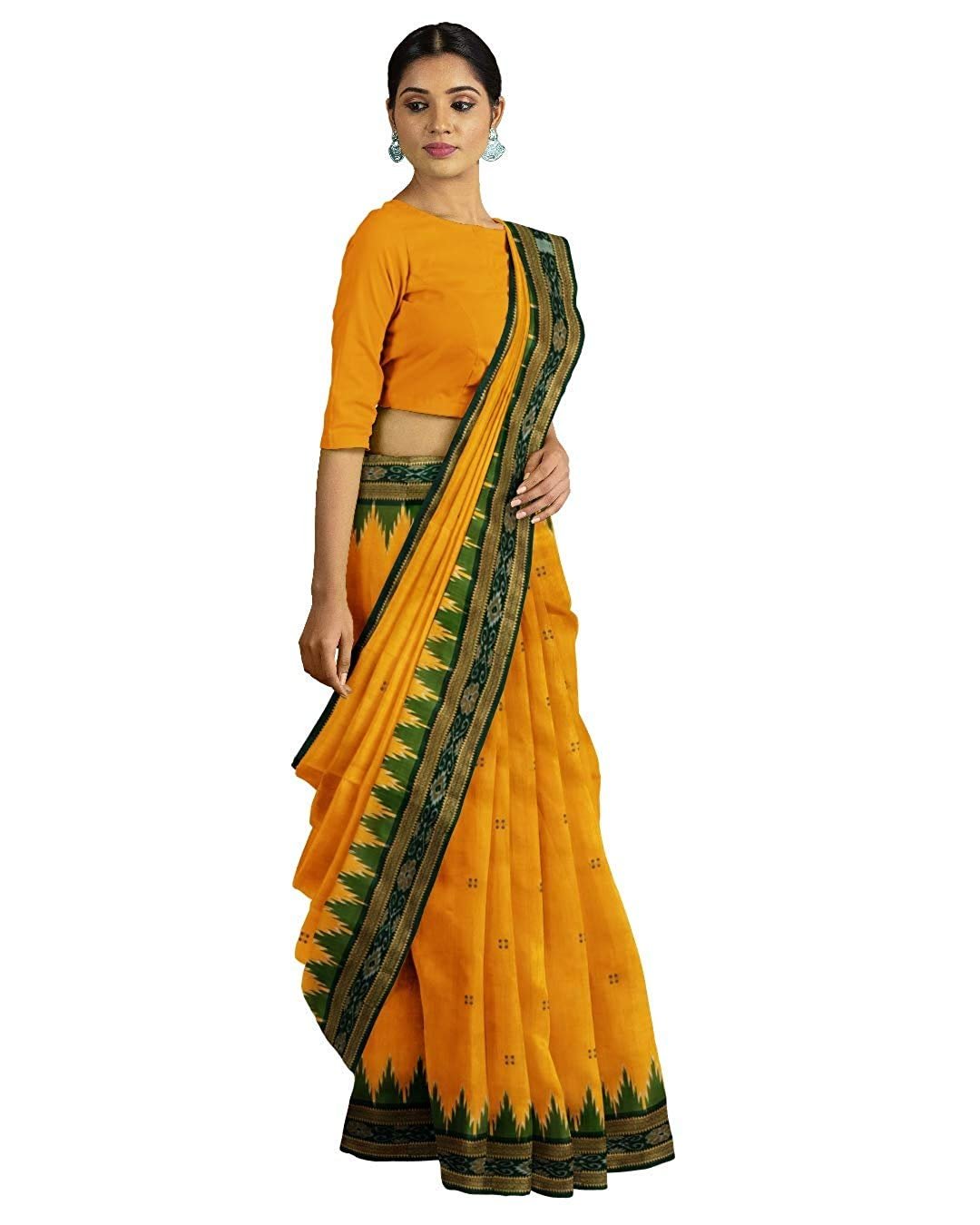 Pure Mulberry Silk Ikat Traditional Handloom Khandua Silk, Pata Saree with and without Blouse Piece for Women Silk Saree (Yellow Green)