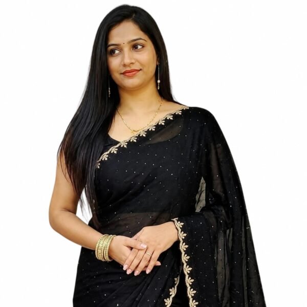 Women's Chiffon Black Saree with Blouse Piece for Traditional Ethnic Wear Sari-(AZ-YS-OG3-SHIFA BLACK)
