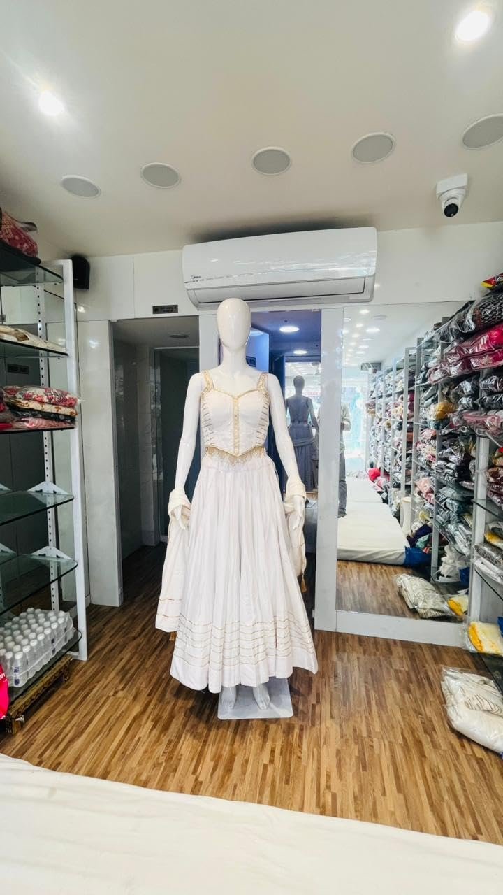Handcrafted Jaipuri Cotton Lehenga Choli Set with Dupatta, White with Gold Trim, Embellished Straps, Floral Motifs, Traditional Indian Ethnic Wear - Image 4