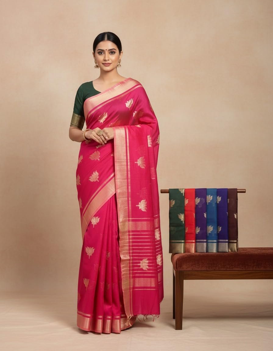 Diamond Pattern Cotton Saree with Running Blouse | Maheshwari Style Traditional Saree for Women | Daily & Festive (Pack of 10)