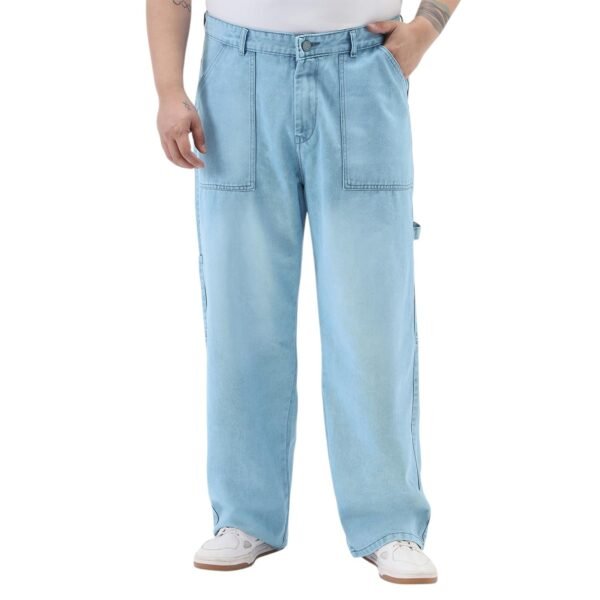 Men's Ice Blue Loose Fit Cargo Carpenter Jeans with 6 Pockets Non-Stretchable (plusjeanlscarptowlp-05-iceblue-44)