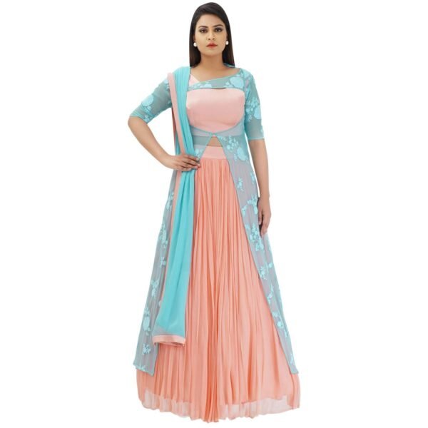 Pink and Blue Lehenga Set