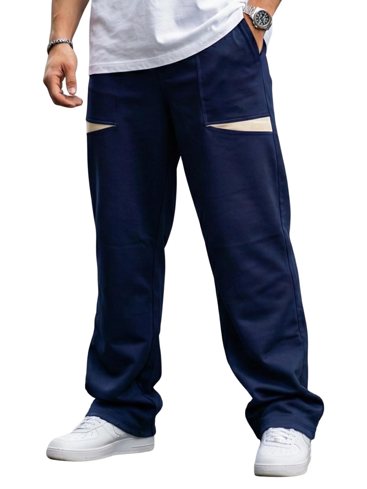 Men's Cotton Terry Solid Oversized Knitted Joggers | Loose Fit Track Pants for Casual Wear, Gym, Running, Travel & Everyday Comfort | Navy (VD_KNJG1_NVY_SW_XXL)