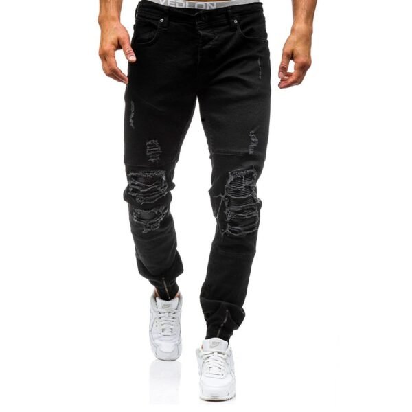 Men Cotton Jeans Broken Hole Worn Out Fashion Casual Long Pants-Layfoo