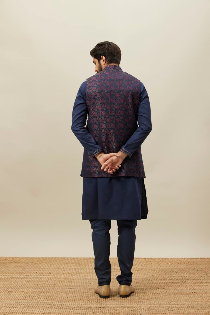 Kurta Jacket Set With Payjama for Men, Full Sleeves Mandarin Collar Ethnic Wear Jacket Set for Festival, Wedding, Party Satin (BLUE – 1)