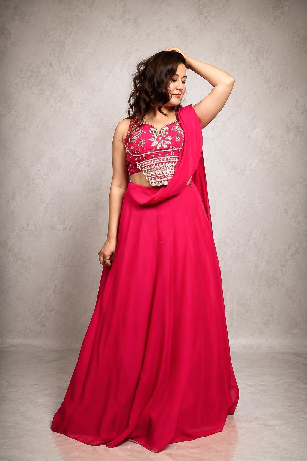 Khushi Chauhan Fuchsia Bloom Designer Lehenga for Women | Hot Pink Flared Lehenga | Sequence Zari Pearl Beadwork | Ethnic Wear | Size M - Image 7