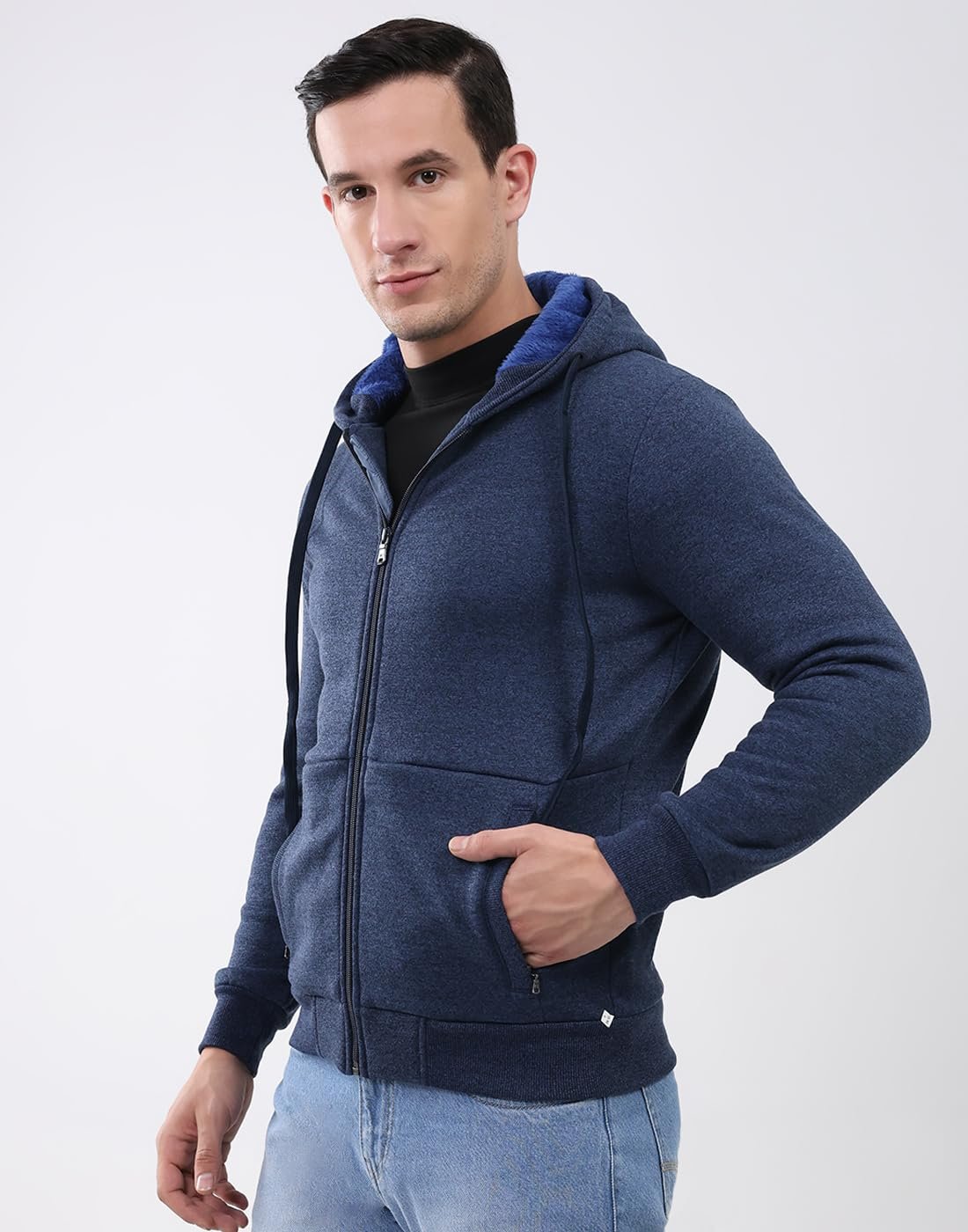Men’s Regular Fit Sweatshirt | Hooded Neck Zip Closure | Solid Full Sleeves | Fashionable Winter Wear| Winter Sweatshirt for Men’s Navy Blue M (Pack of 1)