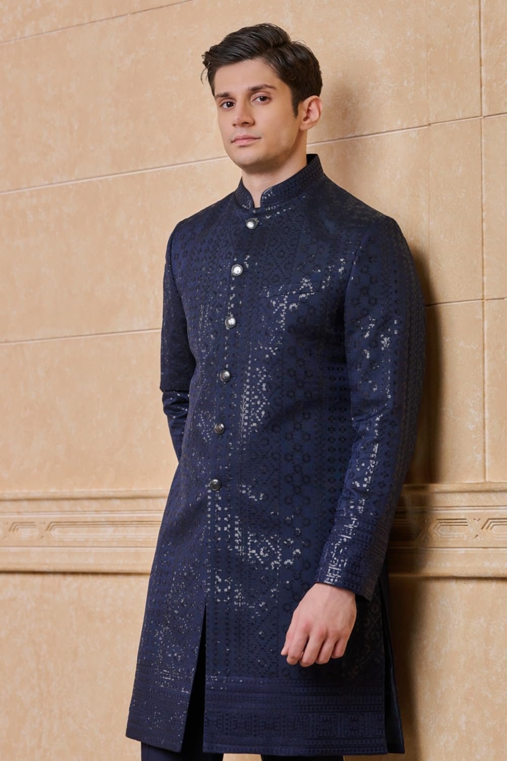 Navy All Over Embroidered Indo Western| Size: L