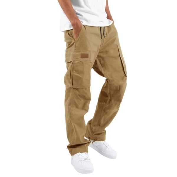 Mens Cargo Pants Casual Joggers Hiking Pants Loose Straight Athletic Workout Sweatpants with Pockets Khaki M