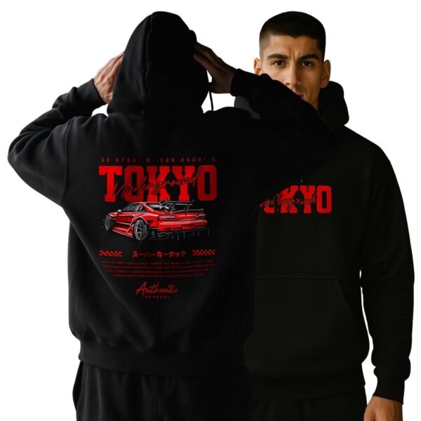 Mens Printed Hooded Neck Full Sleeve Black & Red Cotton Blend Tshirt