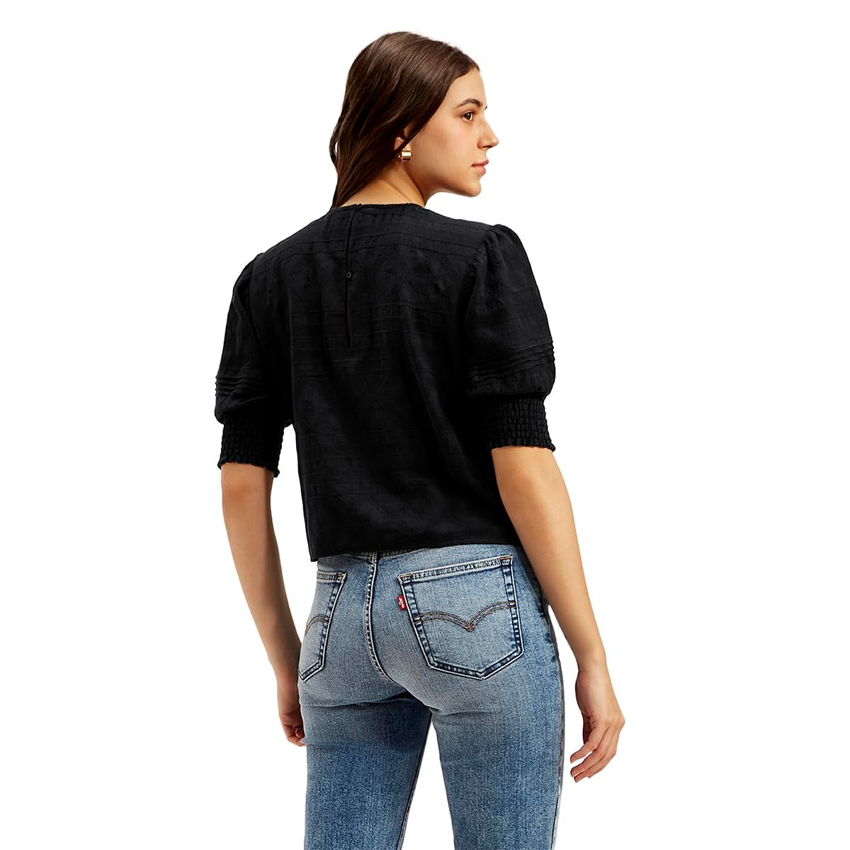 Women’s Textured Black Round Neck Top