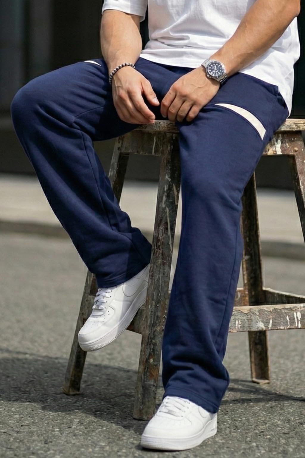 Men's Cotton Terry Solid Oversized Knitted Joggers | Loose Fit Track Pants for Casual Wear, Gym, Running, Travel & Everyday Comfort | Navy (VD_KNJG1_NVY_SW_XXL) - Image 8