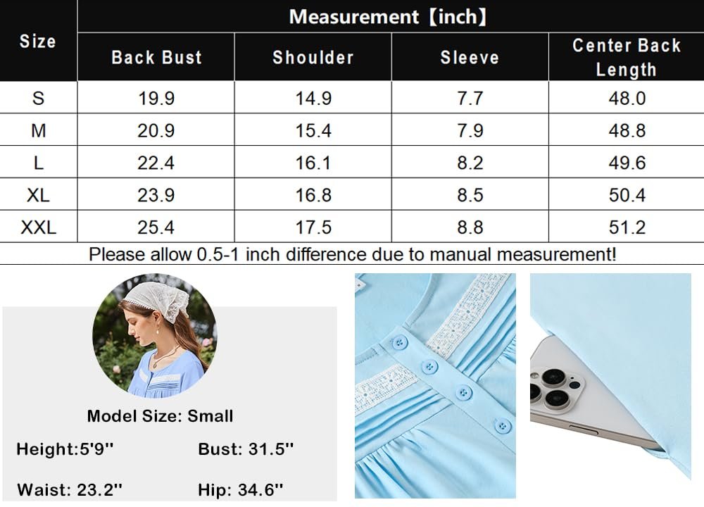 Nightgowns for Women Cotton Long Night Gown Short Sleeve Nightdress, White, XX-Large - Image 6