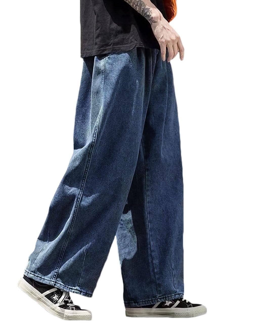 Men’s Loose Wide Leg Jeans Straight Baggy Hip hop Streetwear Skateboard Denim Pants, Blue 007