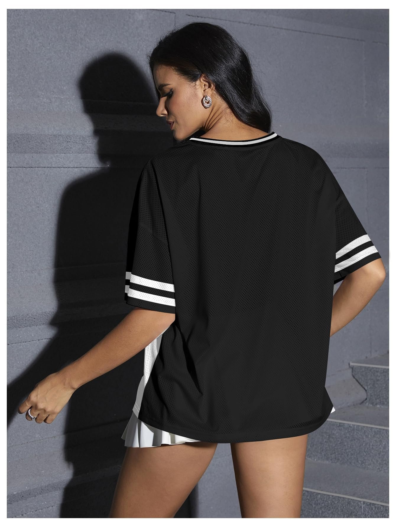 Women’s Jersey Shirts Y2k Tops Baggy Shirts Graphic Summer Oversized T Shirt Top, Black, X-Large