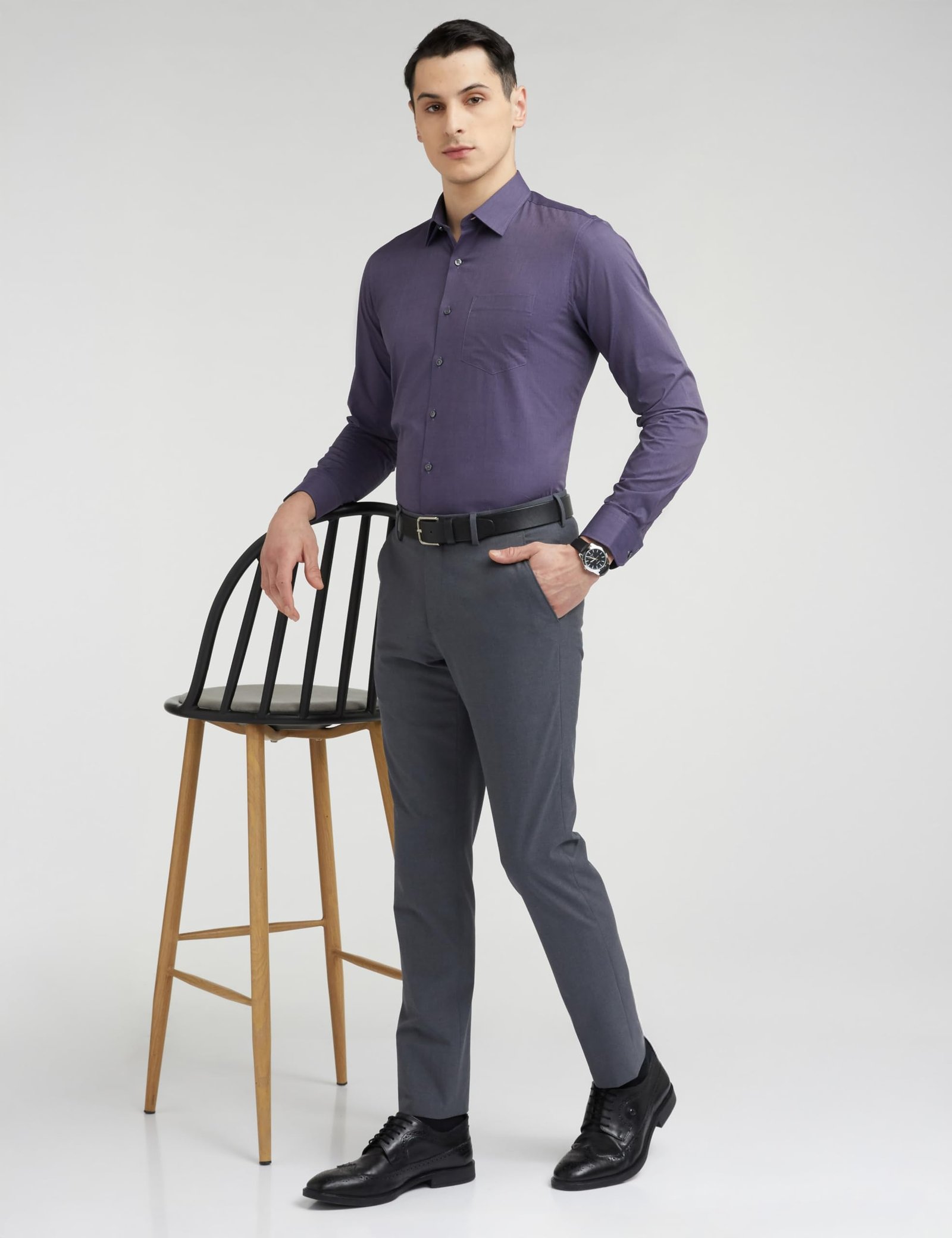 Men’s Cotton Slim Fit Formal Shirt (Vhsfrslbu01215_Dark Purple 40)