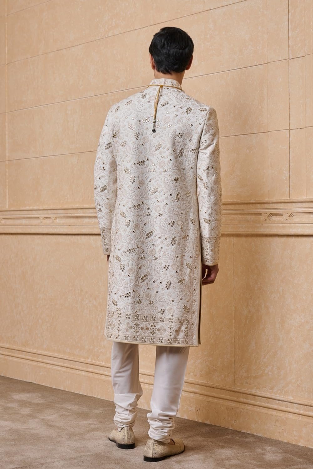 Ivory Sherwani In Thread And Gota Work| Size: M