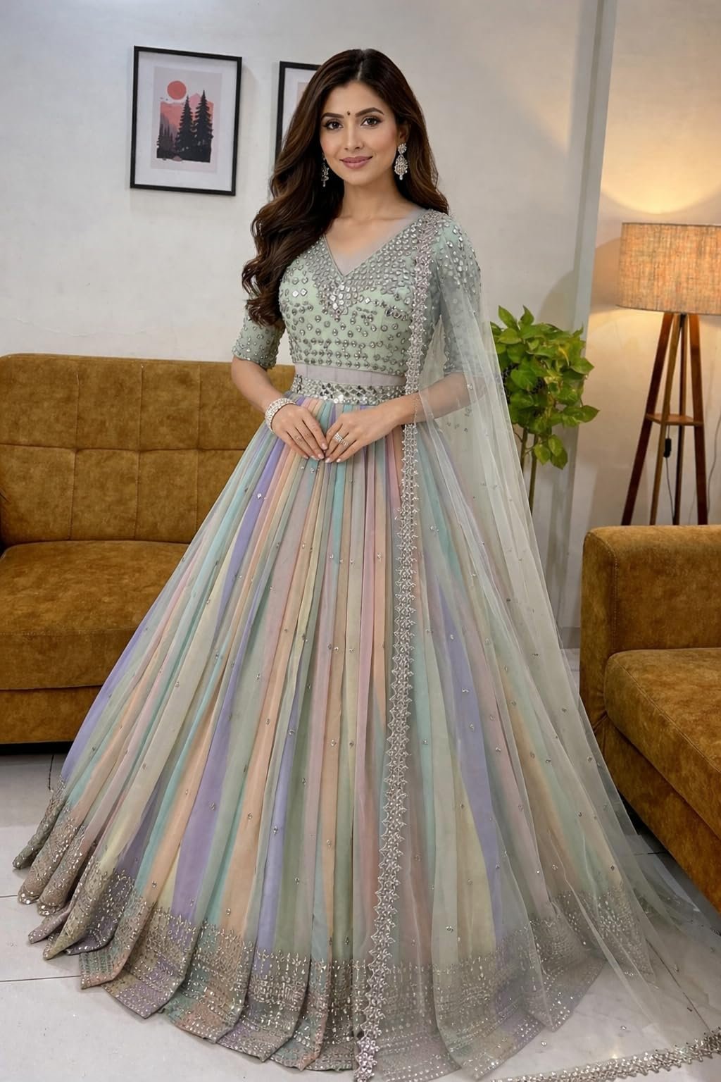 WOMEN'S Georgette Premium Designer Lehenga for Women – Heavy Work Wedding Collection (SF201385 Multicolor free-size) - Image 4