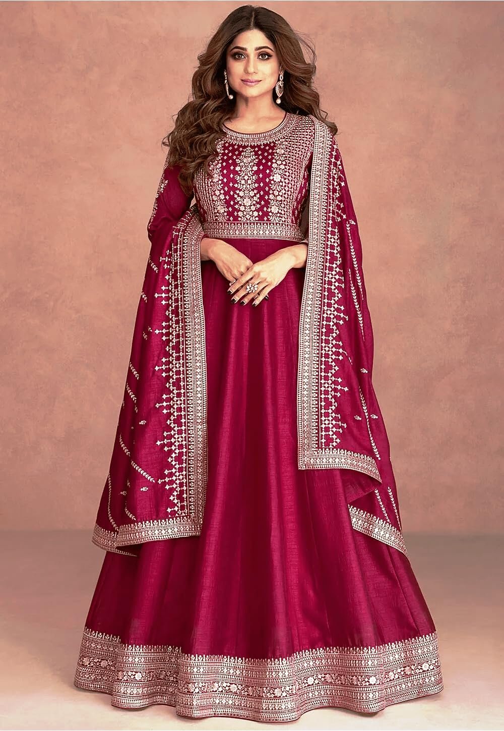 Pink Color Anarkali Gown with Dupatta Set for Women || Ethnic Gown (in, Alpha, 3XL, Regular, Pink)