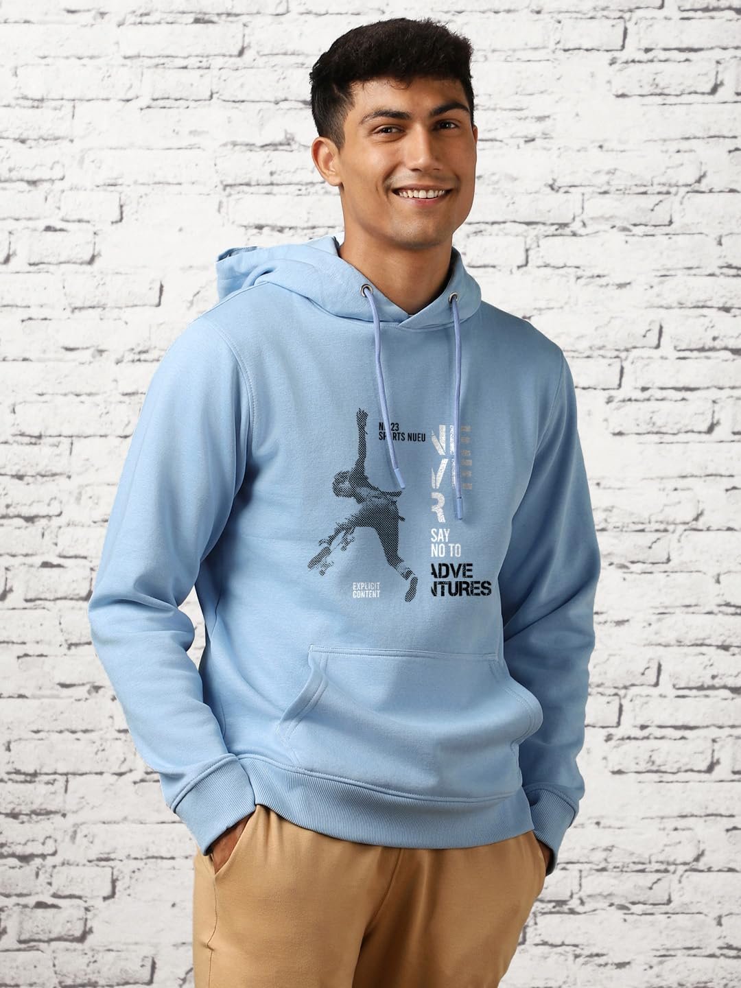 Men's Cotton Blend Neck Regular Fit Hooded Sweatshirt (1M-TWHO-C0530_Powder Blue (Small) - Image 3