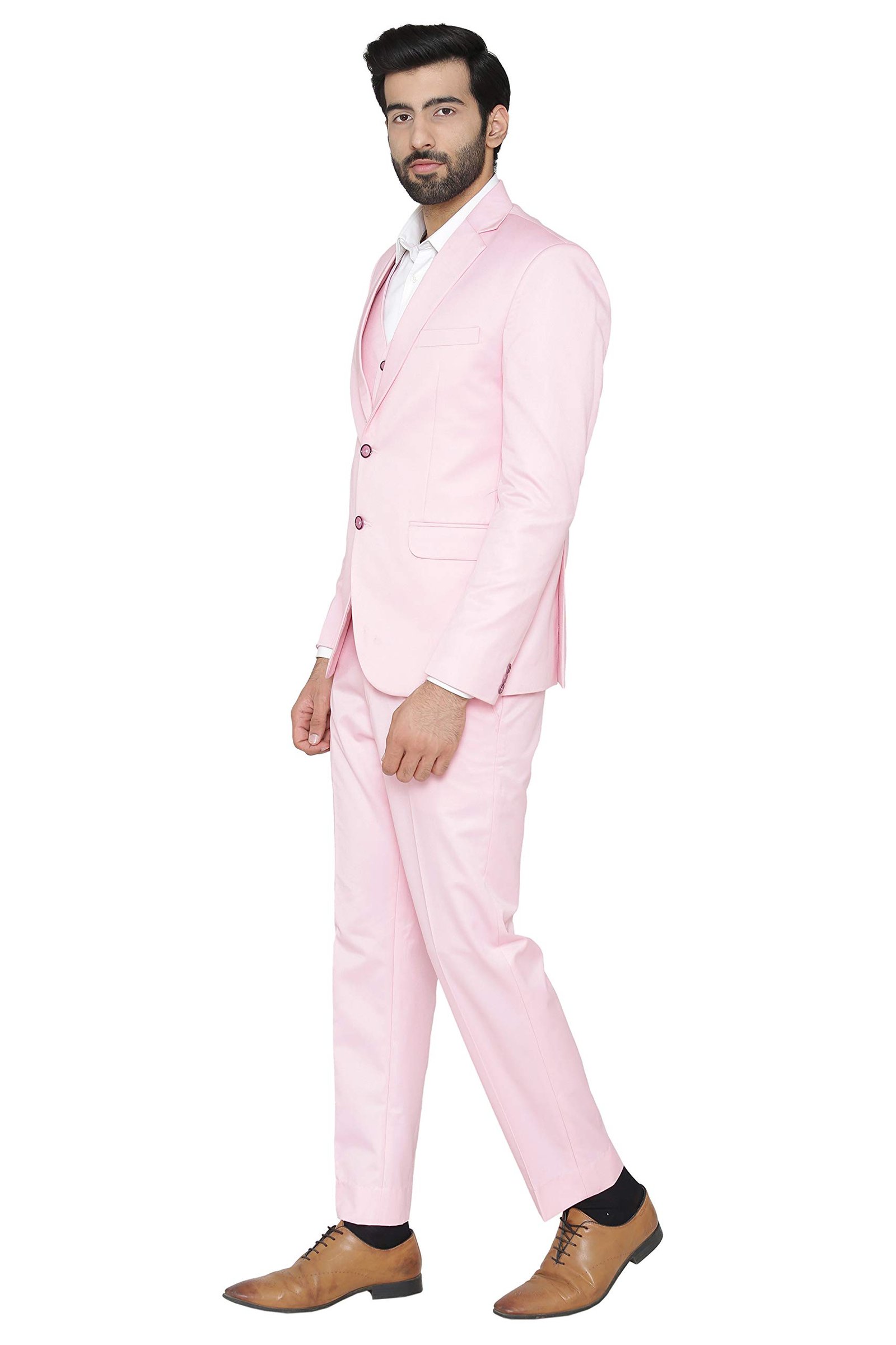 Polyester,Cotton Men’s Regular Fit 3-Piece Suit (3Pc1210Color11S40_Light Pink_40)