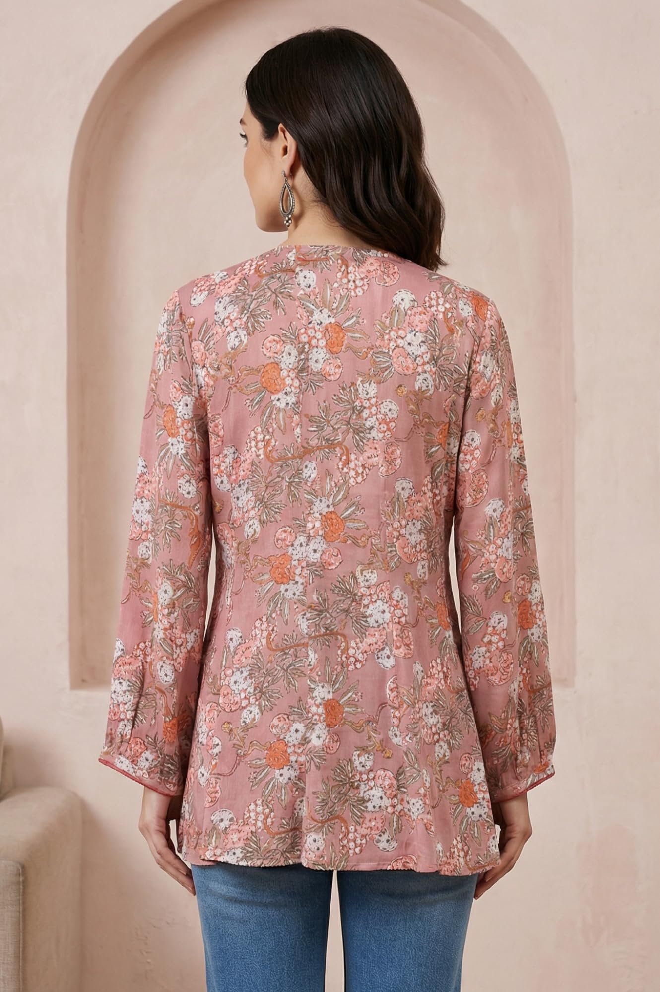 Women's Pink Block Printed A-line Top - (F31401-911872) - Image 5