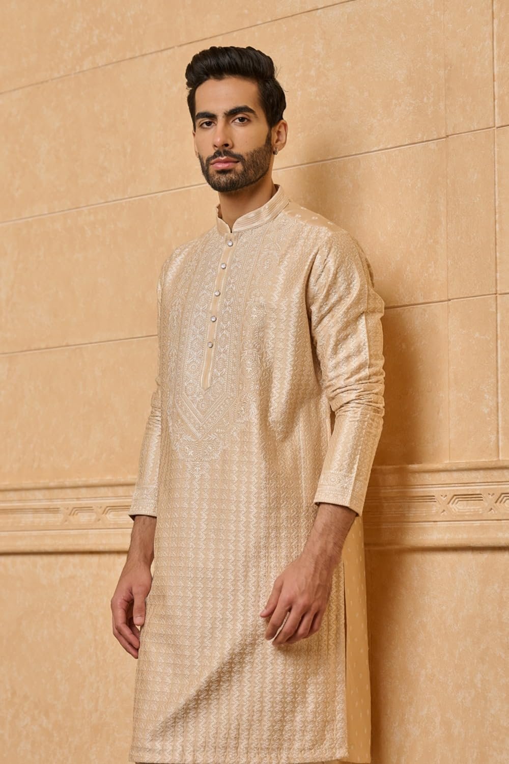 Beige All Over Embroidered Kurta Set | ETHNIC WEAR | Beige | M