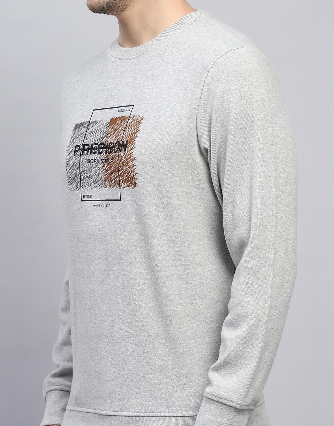 Mens Printed Grey Round Neck Full Sleeve Sweatshirt (224066139-2-42) - Image 6