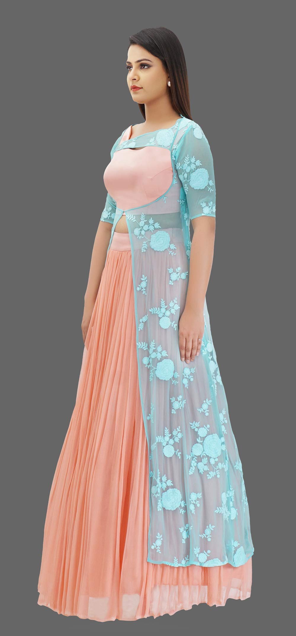 Pink and Blue Lehenga Set