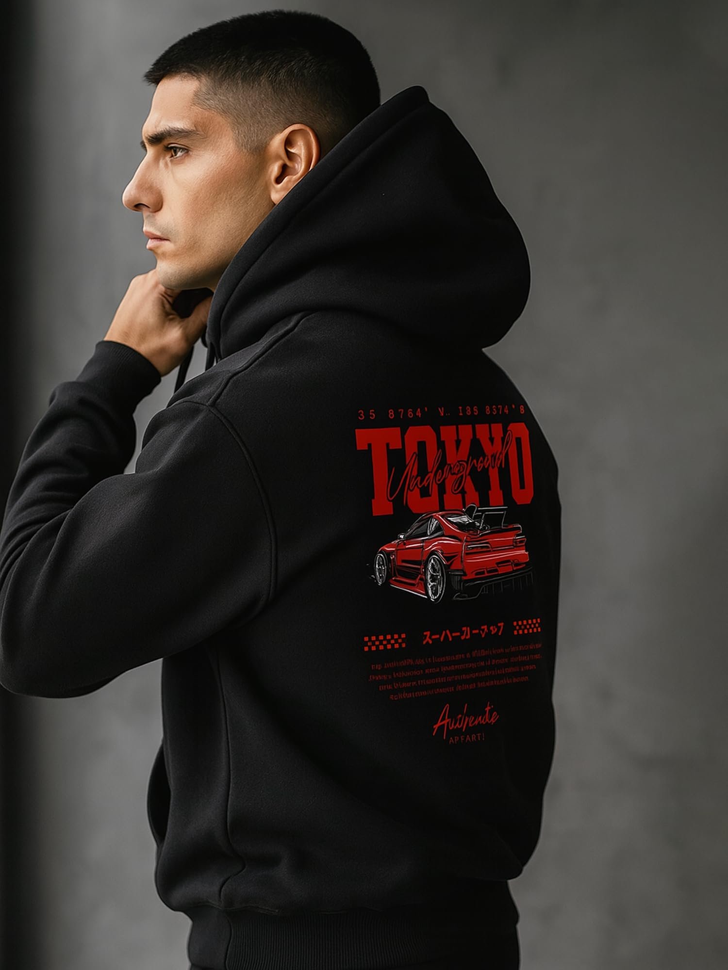 Mens Printed Hooded Neck Full Sleeve Black & Red Cotton Blend Tshirt - Image 4