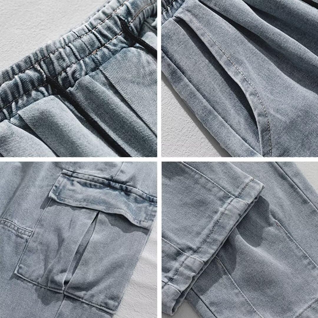 Men's Denim Cargo Pants, Wide Jeans, Loose Fit, Street, Denim Pants, Work Trousers, Long, American Casual, Work Pants, Jeans, Large Size, Fashion, blue, 3XL - Image 5
