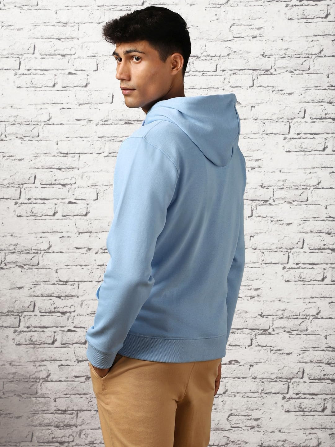 Men's Cotton Blend Neck Regular Fit Hooded Sweatshirt (1M-TWHO-C0530_Powder Blue (Small) - Image 4