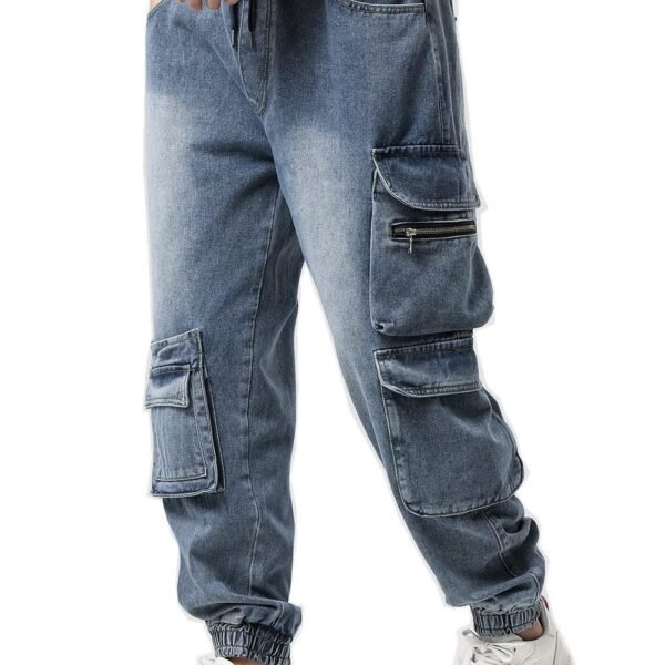 CHROES® Men's Casual Loose Workwear Denim Multi Pockets Cargo Pants Biker Jeans Overalls |H Blue |XL