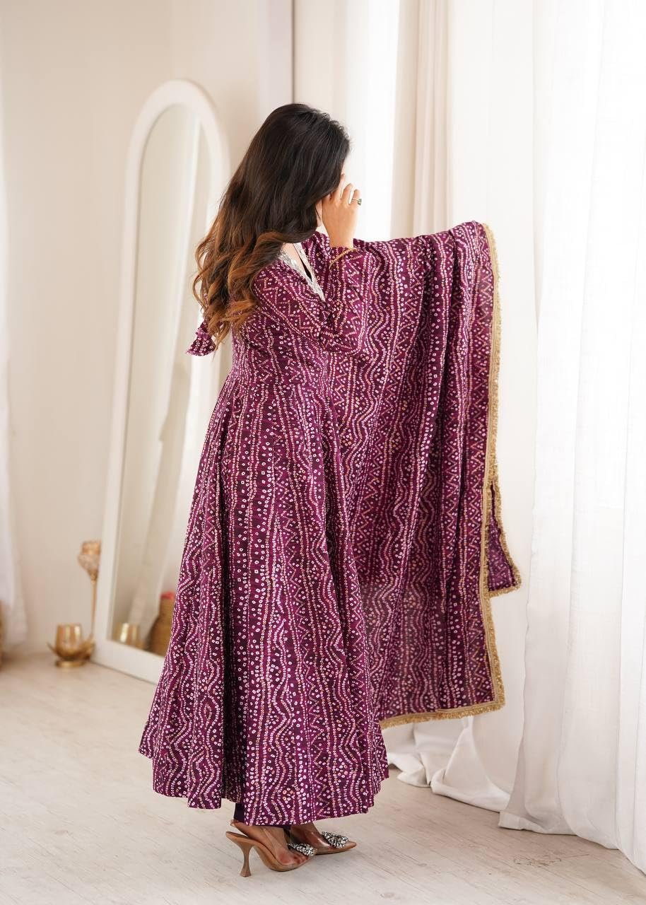 Women's Mirror Embroidered Anarkali Gown Set with Dupatta Kurta Pant Set This Wedding Season Our NEW Mirror EMBROIDERYED Gown Pair Purple - Image 6