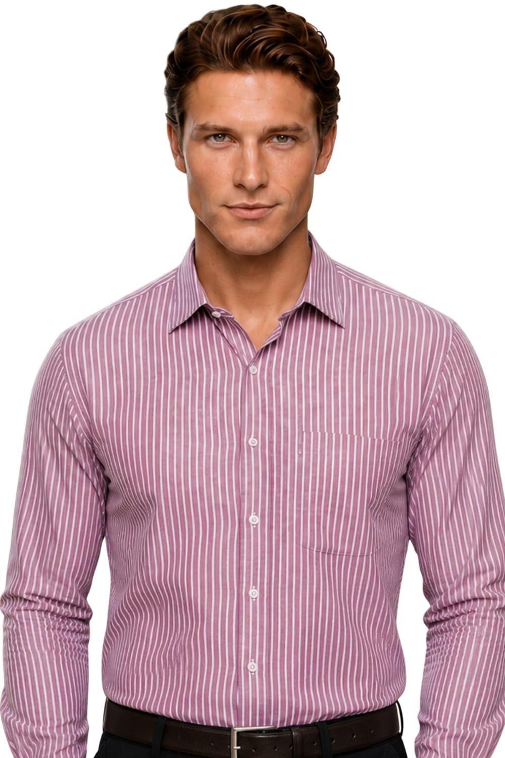 Men's Cotton Striped Slim Fit Shirt (LPSFMSLPA12763_Pink, 40