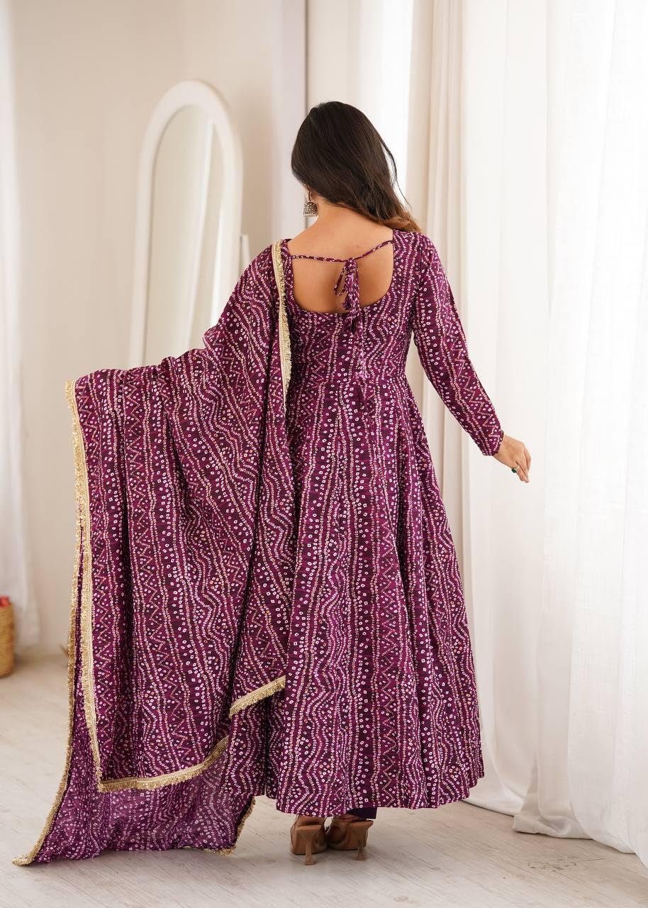 Women’s Mirror Embroidered Anarkali Gown Set with Dupatta Kurta Pant Set This Wedding Season Our NEW Mirror EMBROIDERYED Gown Pair Purple