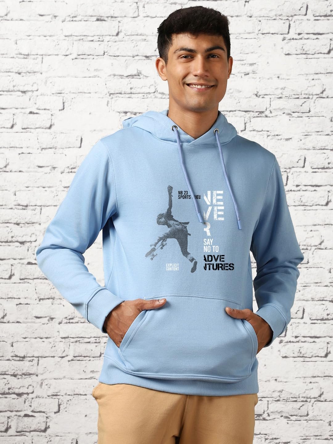 Men's Cotton Blend Neck Regular Fit Hooded Sweatshirt (1M-TWHO-C0530_Powder Blue (Small) - Image 5