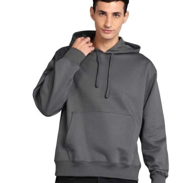 Men’s Solid Oversized Hoodie | Cotton Blend Pullover with Kangaroo Pocket & Adjustable Hood | Casual Winter Wear (Anthracite Grey)
