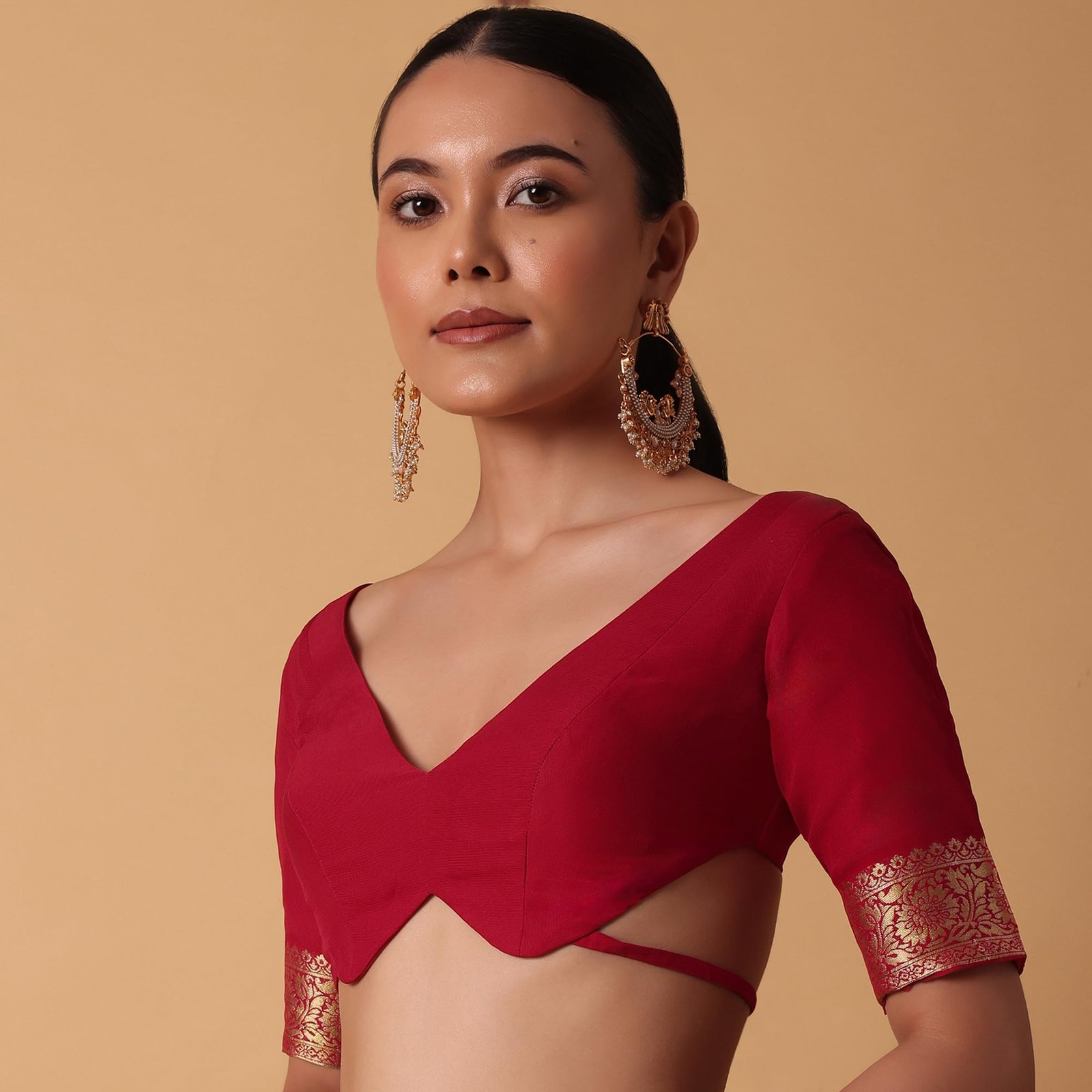 Fashion Red Banarasi Georgette Saree With Bandhani Weave And Unstitched Blouse Piece Georgette sarees for women Traditional Ethnic Wear Fashion Wear Wedding Collection - Image 5