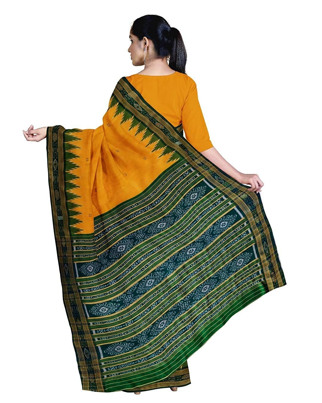 Pure Mulberry Silk Ikat Traditional Handloom Khandua Silk, Pata Saree with and without Blouse Piece for Women Silk Saree (Yellow Green) - Image 3