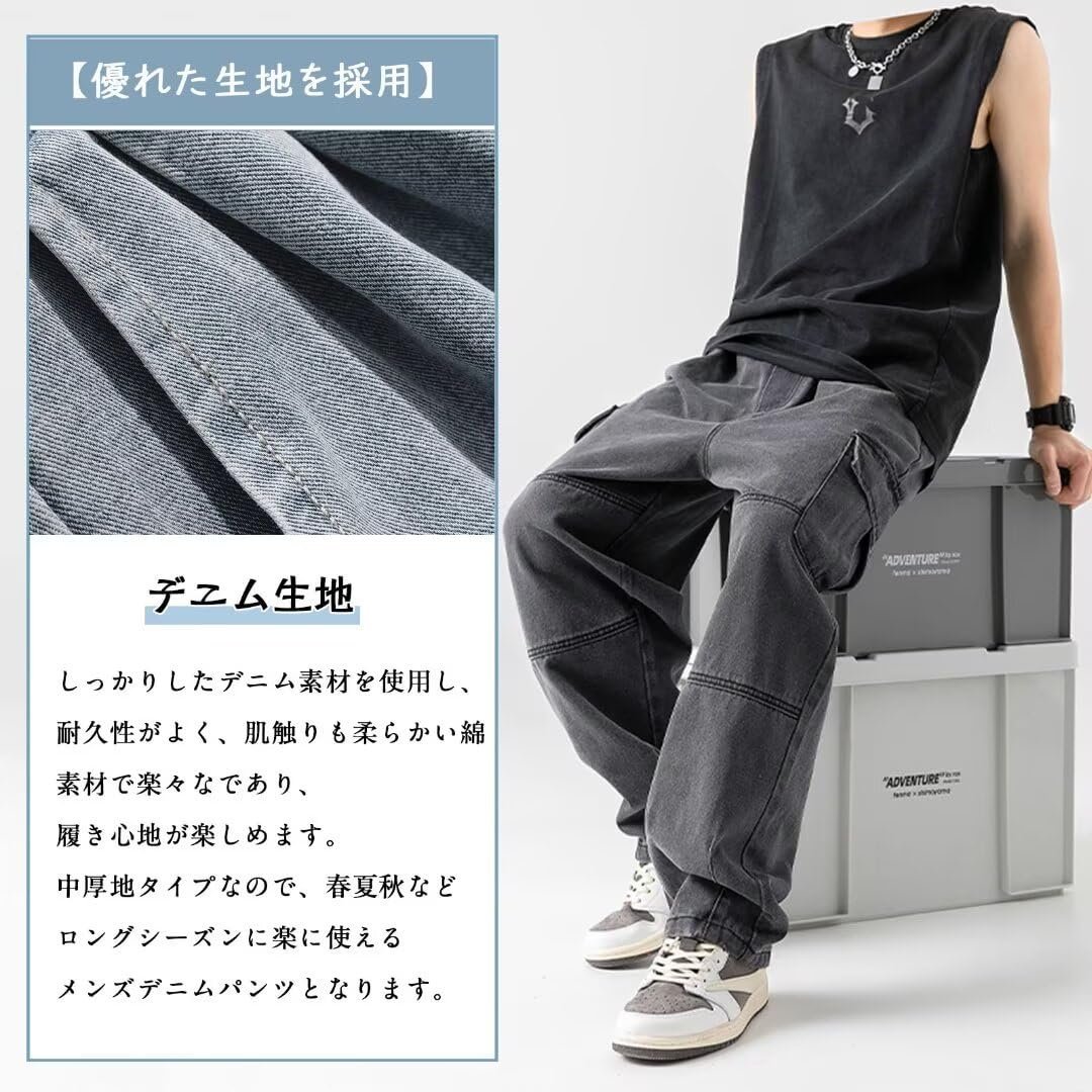 Men's Denim Cargo Pants, Wide Jeans, Loose Fit, Street, Denim Pants, Work Trousers, Long, American Casual, Work Pants, Jeans, Large Size, Fashion, blue, 3XL - Image 3