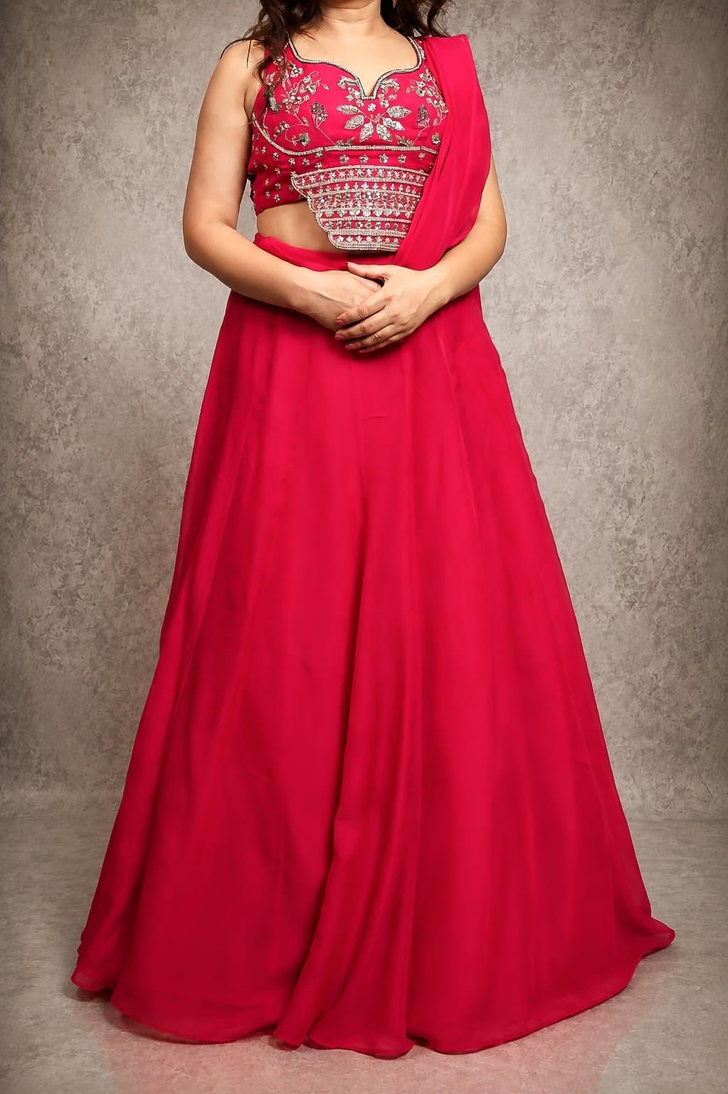 Khushi Chauhan Fuchsia Bloom Designer Lehenga for Women | Hot Pink Flared Lehenga | Sequence Zari Pearl Beadwork | Ethnic Wear | Size M - Image 4