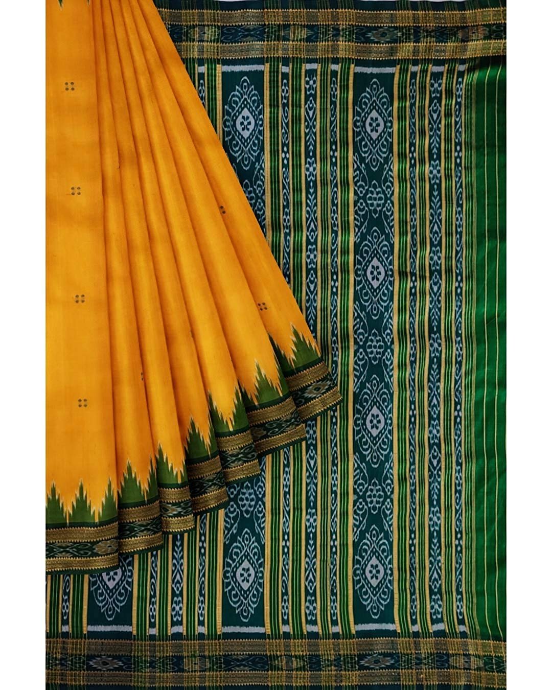 Pure Mulberry Silk Ikat Traditional Handloom Khandua Silk, Pata Saree with and without Blouse Piece for Women Silk Saree (Yellow Green) - Image 4