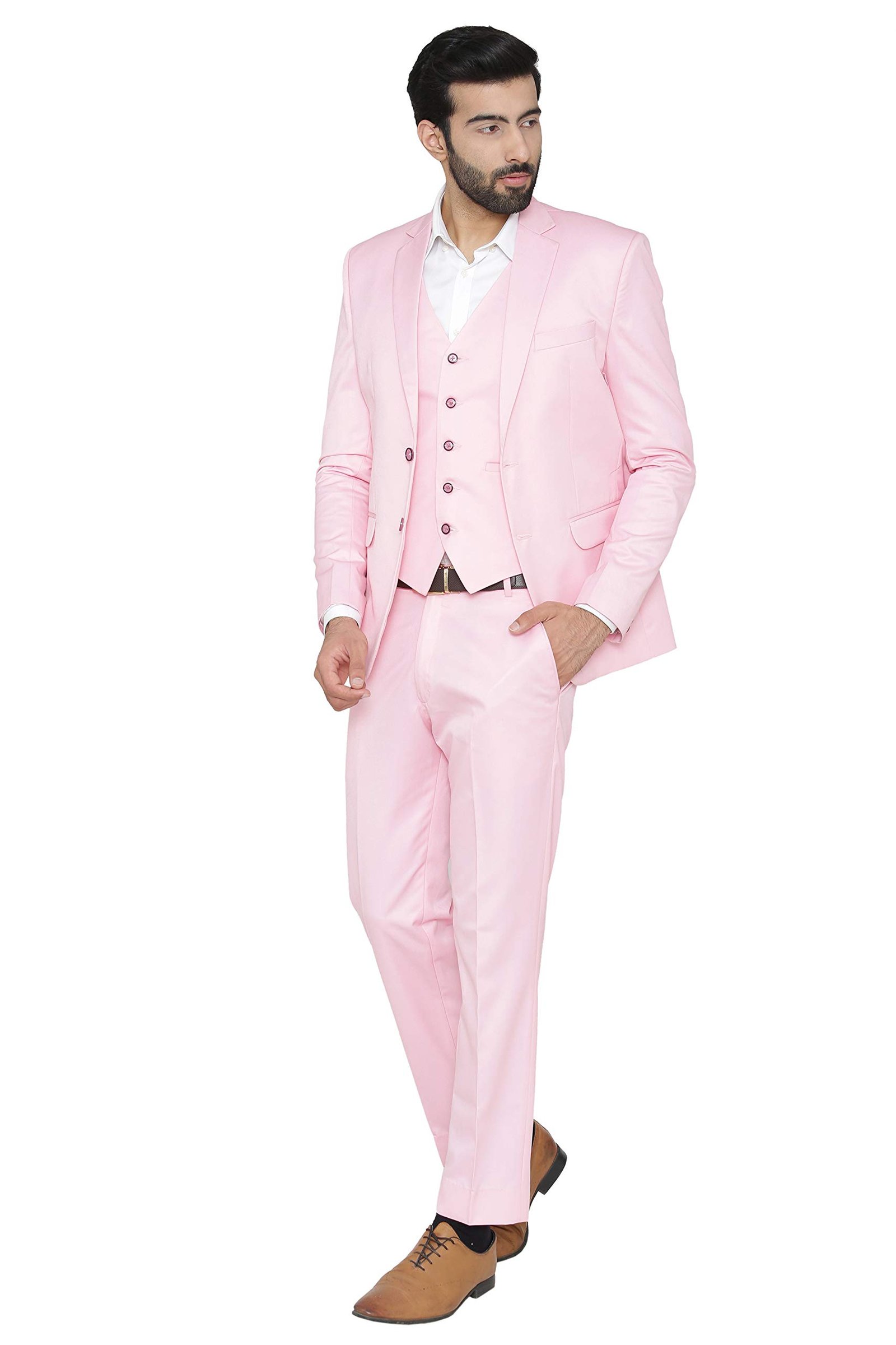Polyester,Cotton Men's Regular Fit 3-Piece Suit (3Pc1210Color11S40_Light Pink_40)