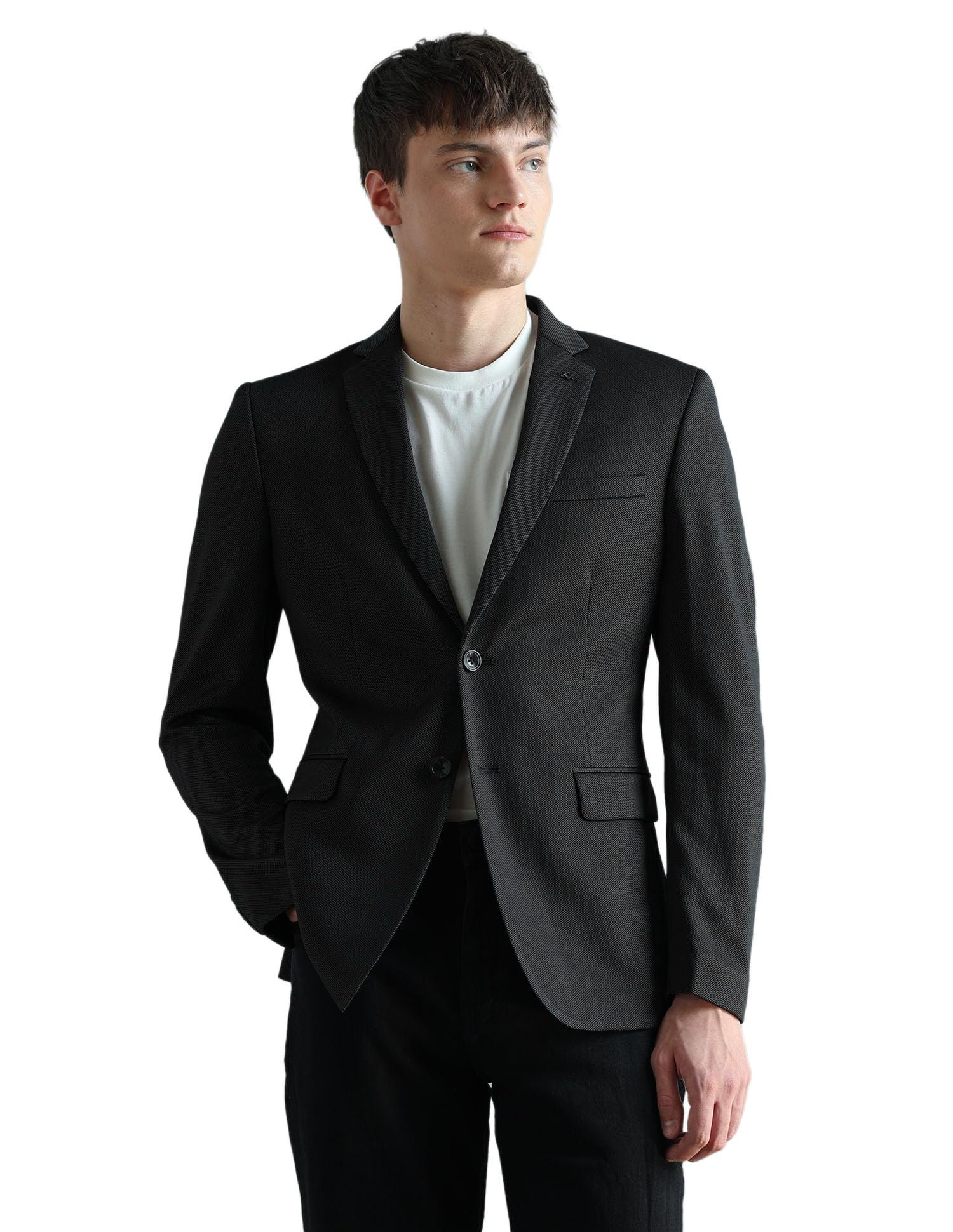 Men's Zero Calorie Slim Fit Textured Blazer (ARADOBZ0038_Black_40)