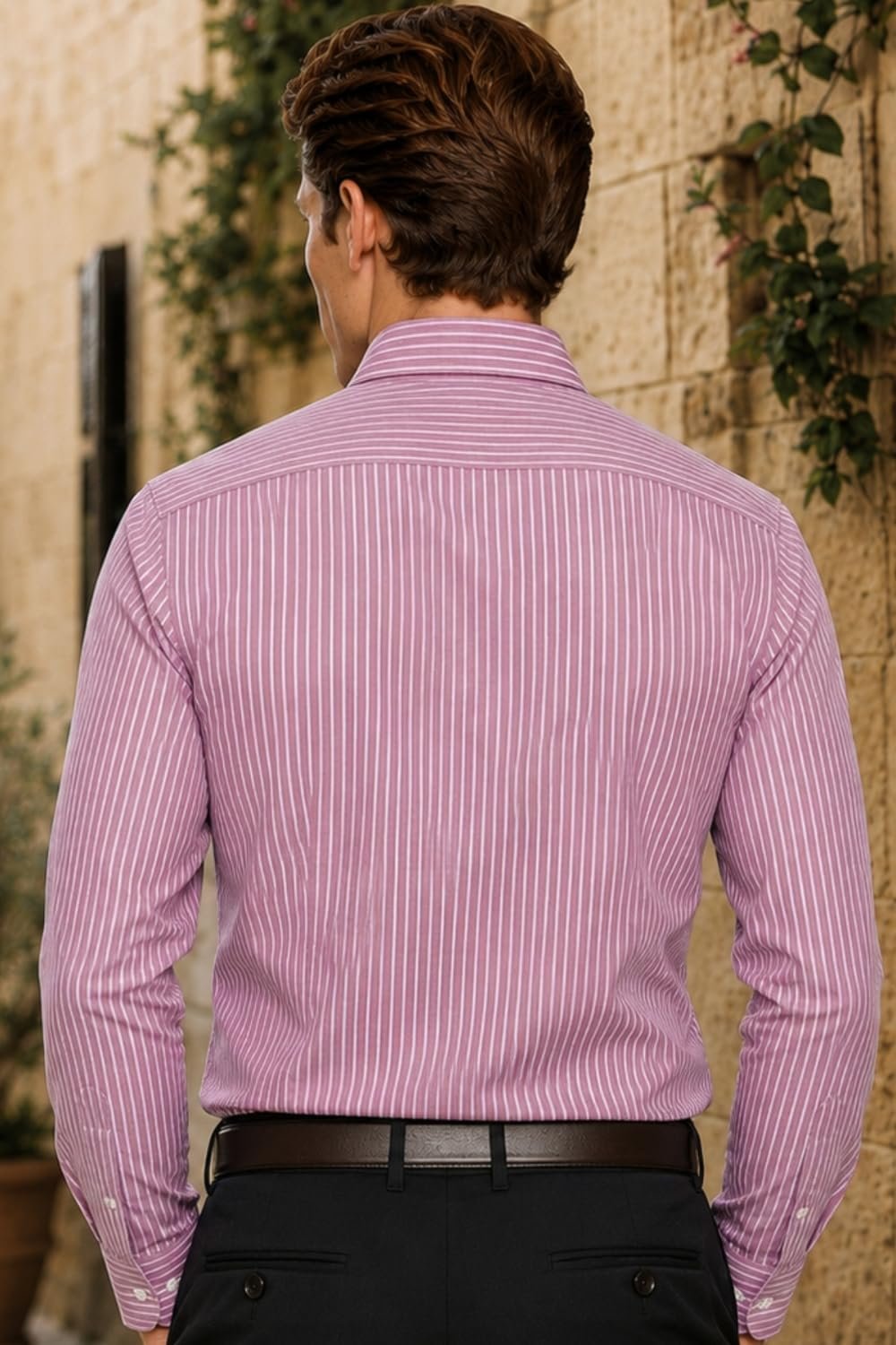 Men's Cotton Striped Slim Fit Shirt (LPSFMSLPA12763_Pink, 40 - Image 5