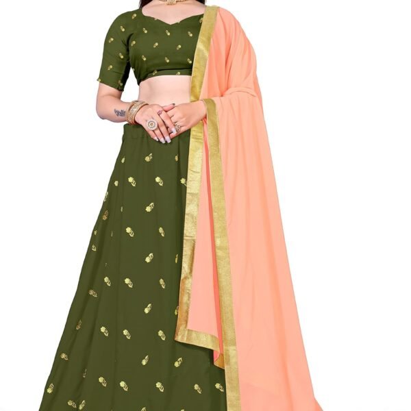 Women's Embellished Tilki Work Net Semi-stitched Lehenga Choli With Dupatta Set (Multi Colour) (Ritika Mehendi)