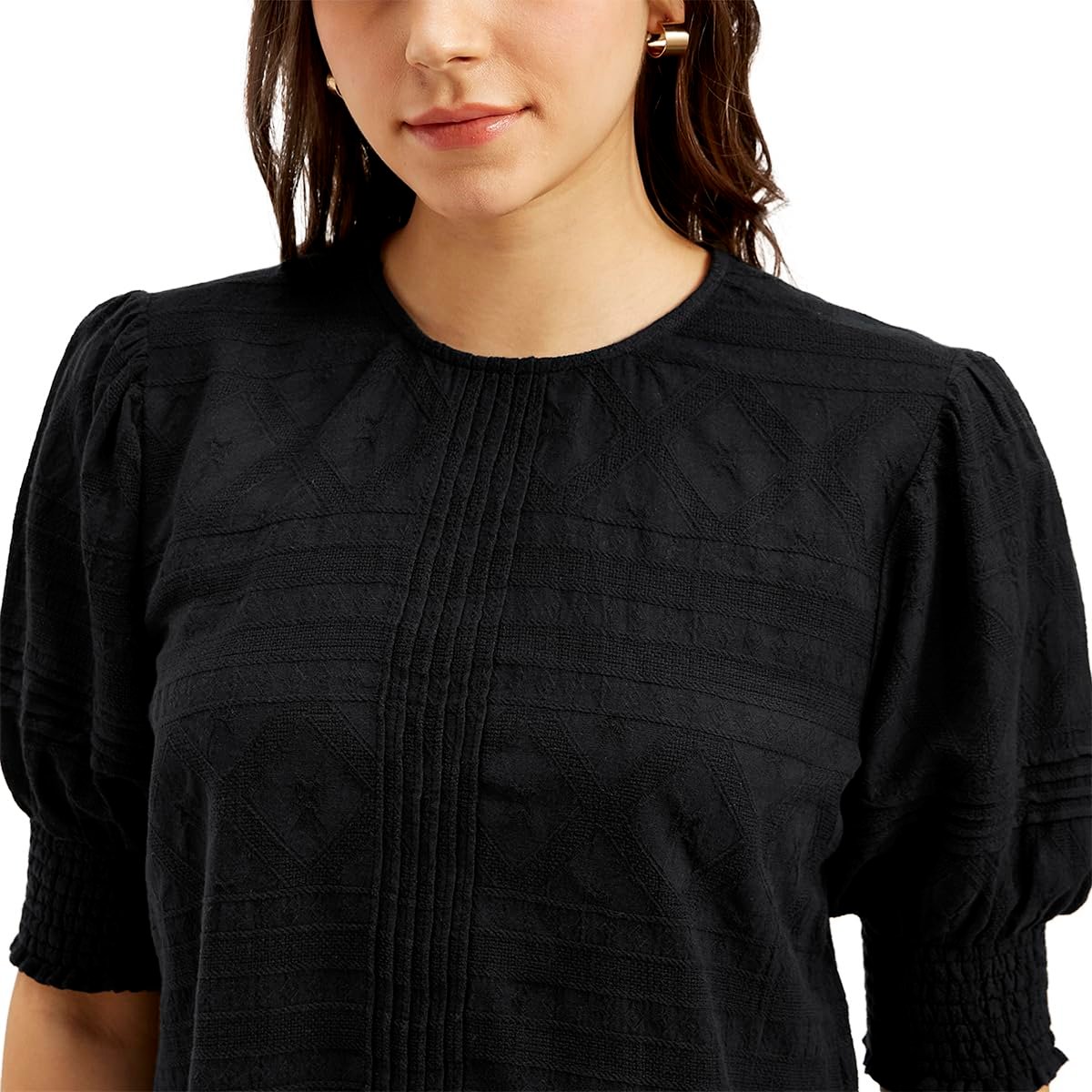 Women's Textured Black Round Neck Top - Image 3