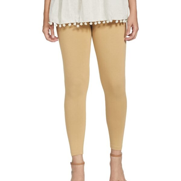 Women's Regular Fit Beige Mid Rise Leggings L